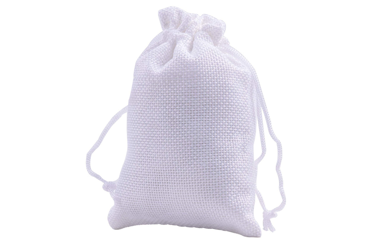 Sansam 25pcs White Drawstring Burlap Gift Bags, 5.2x7.2 Inch Lining Burlap Sacks For Jewellery Packaging, Herb, Spices, Medium Size Jute Treat Bags for Christmas, Wedding, Party,Household Storage