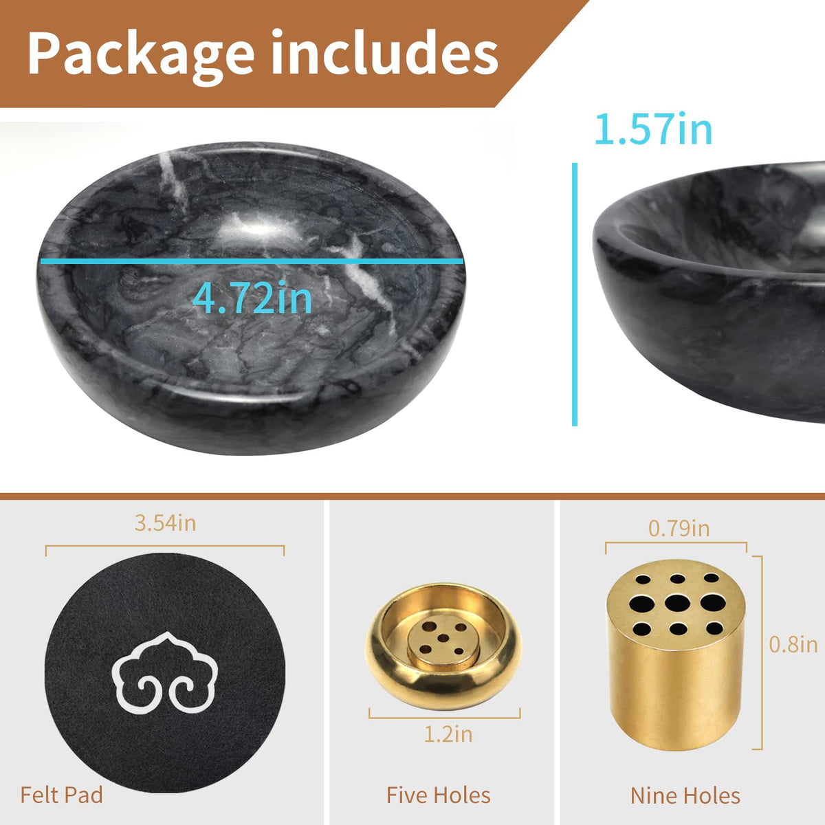 Vrupin Natural Marble Incense Burner, Handmade Incense Stick Incense Burner Reflux Burner, Ideal for use in Meditation, Incense Smokers and Decoration. (Black)