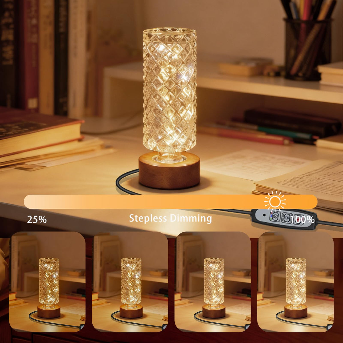 PWTZMYXGS Dimmable Crystal Night Light,Small Bedside Lamp,Nightlight with Timer,Room Decor Desk Lamp,Bedroom,Living Room,Kitchen,Dining Room Lamp (Pineapple Pattern)