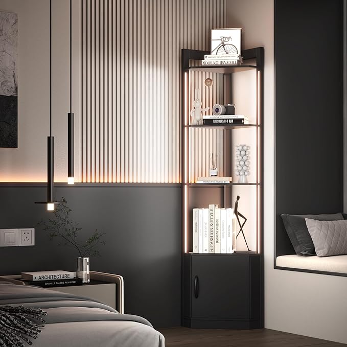 5-Tier Corner Shelf with RGB LED Light, Remote & APP Control, Adjustable