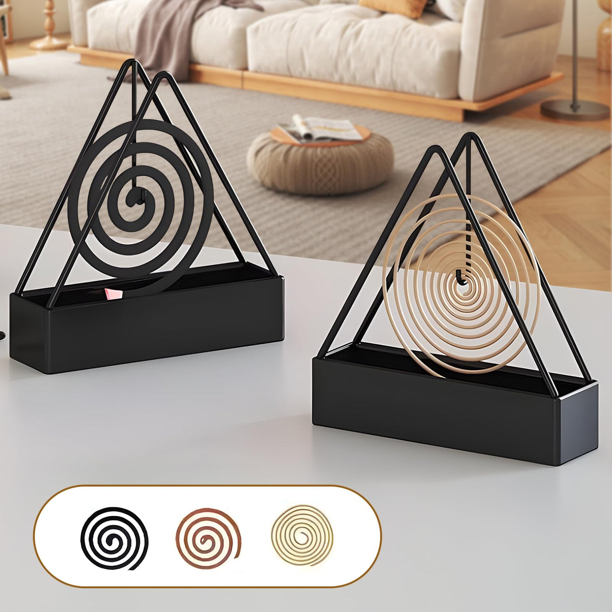2 Pcs Black Iron Mosquito Coil Holder Full Metal Triangular Hanging Coil Tray Ash Catcher Fireproof Material Incense Holder Outdoor Home Garden Decor for Bar Courtyard Office Desktop (Black)