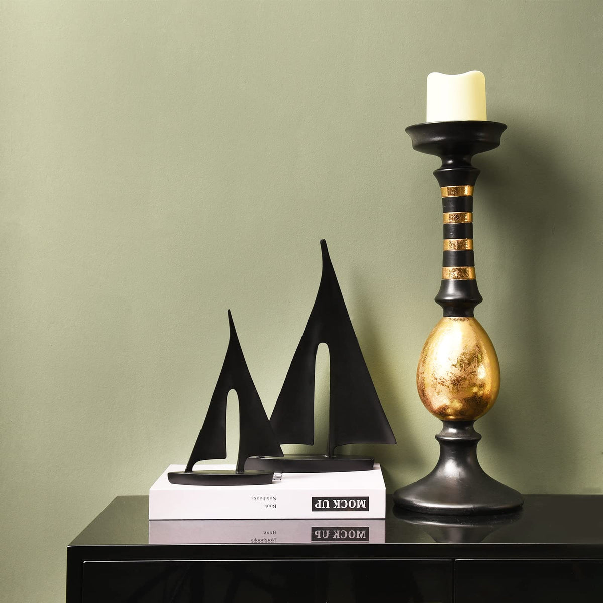 Saysmile Modern Sculptures Home Decor, Sailboat Decor Ornament, Boat Decorations Statue Decor, Art Sculptures and Statues, Sailboat Gifts Home Office Bathroom Shelf Decor (Black-2 Pack)