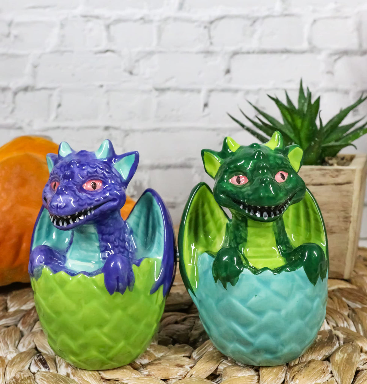 Ebros Gift Fantasy Flying Beasts Green And Blue Dragon Hatchlings In Half Cracked Eggs Decorative Salt Pepper Shakers Set Ceramic Figurines