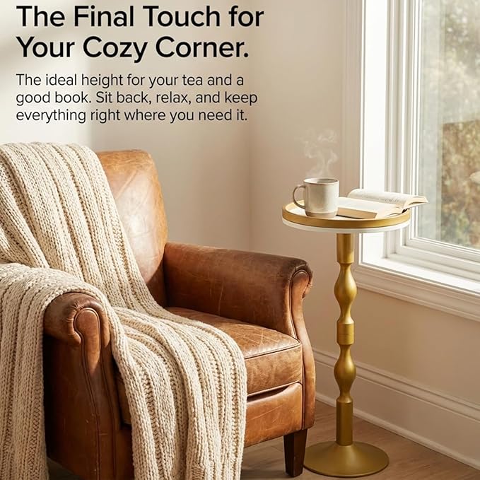 Small Round Gold Side Table, Drink Table