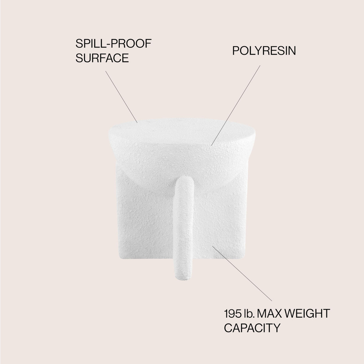 JONATHAN Y Brady Indoor/Outdoor Accent Table & Garden Stool, Minimalist Geometric Weather Resistant Sculptural Side Table for Patio, 17.75" x 16.25", White Frosted TBL1109B