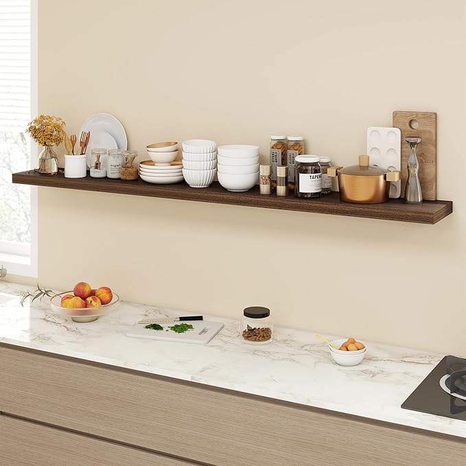 Acovy 72 Inch Floating Shelves, 9.3" Deep Floating Shelf Wall Mounted, Rustic