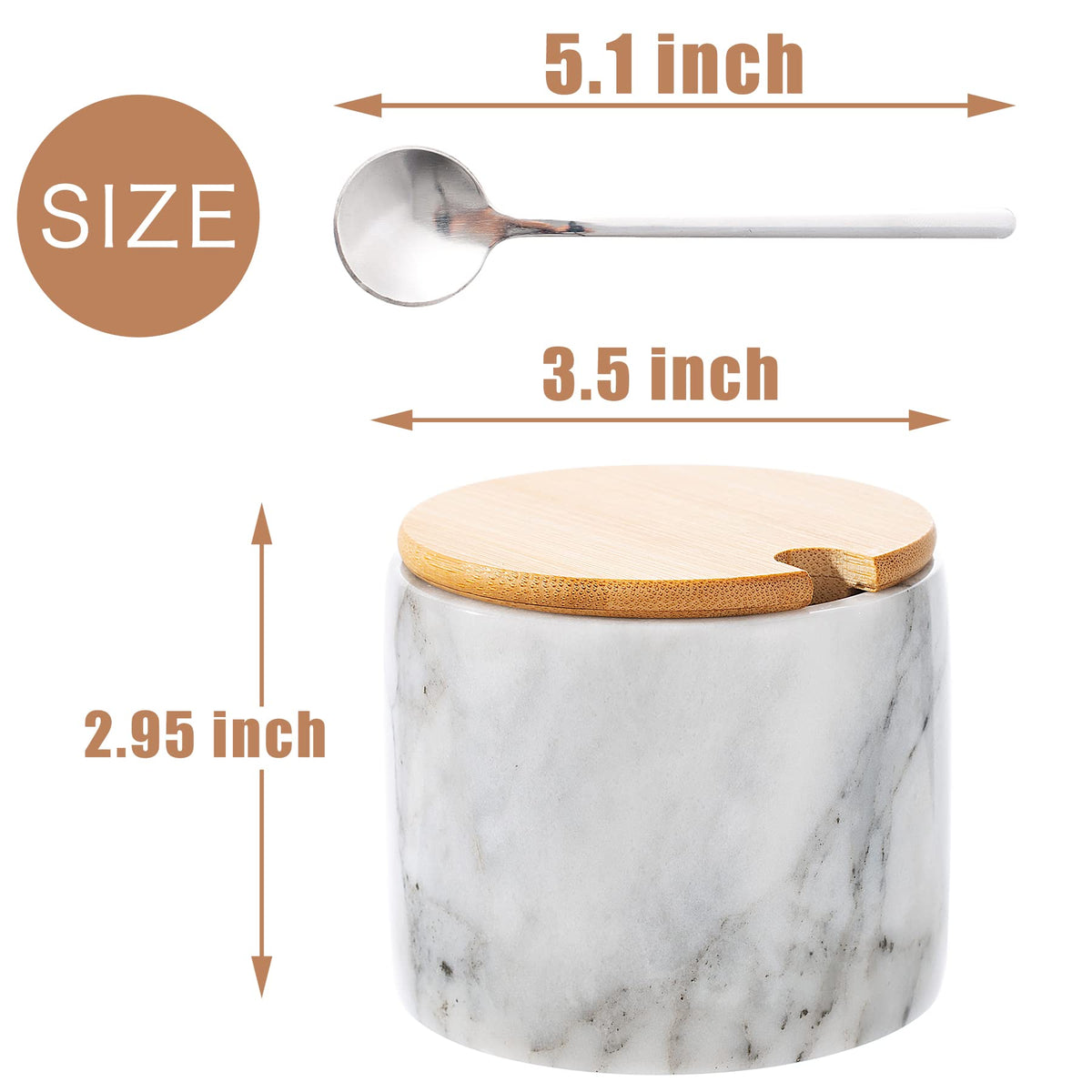 NHKRTE Marble Sugar Bowl with Lid & Spoon, Black & White Grey, 11oz