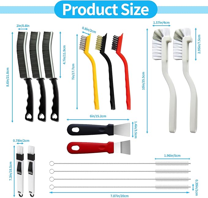 16Pcs Crevice Cleaning Brush Set, Hard Bristle Scrub Brushes Tools