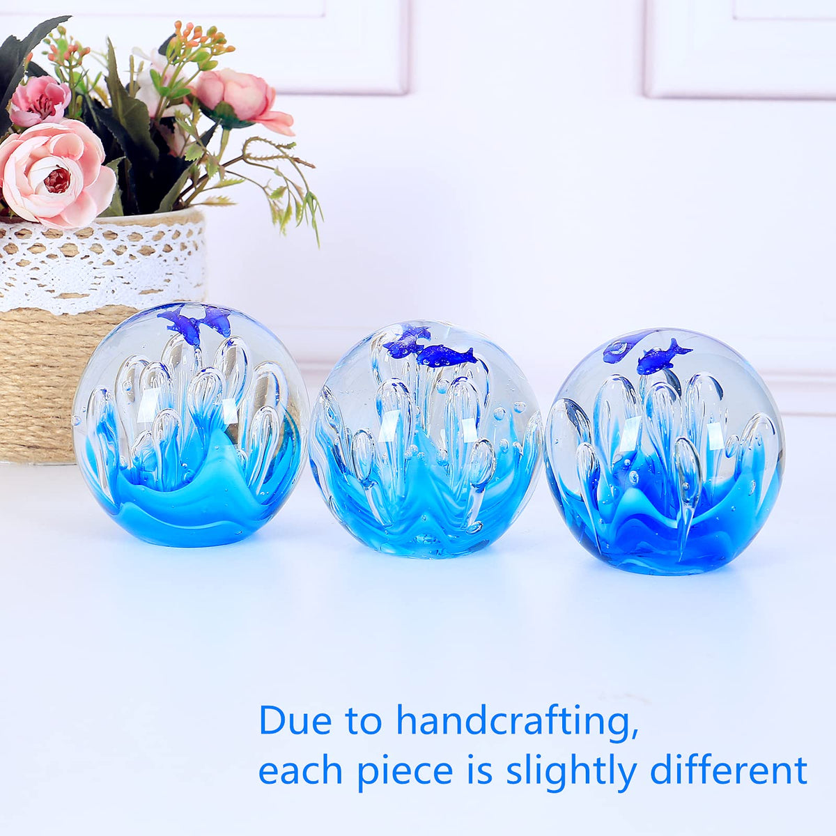 Hand Blown Glass Coral Figurines Ball, Paperweight, Sea Plant Ornament for Fish Tank Aquarium, Birthday Gift, Glass Paperweight