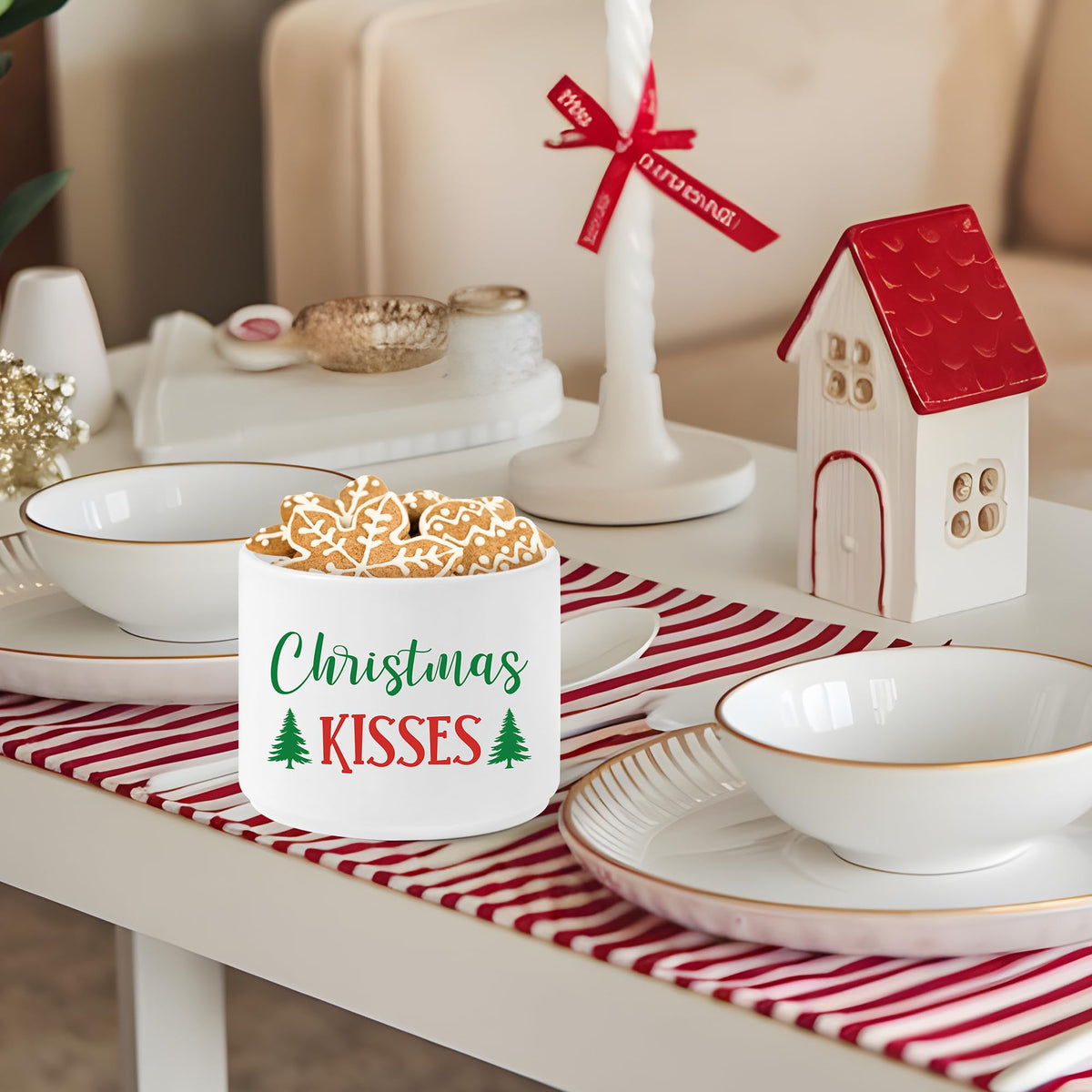 FoszaSzept Candy Dish Cauldron, Christmas Mini Ceramic Candies Bowl Tiered Tray Decor, Snack Serving Bowl Table Wishes Accents for Themed Party Birthday Home Kitchen Events Gifts (Christmas Kisses)