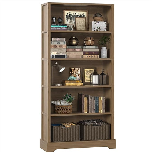 TVU 5-Tier Wooden Bookshelf, 31.5" W Standing Book Shelf