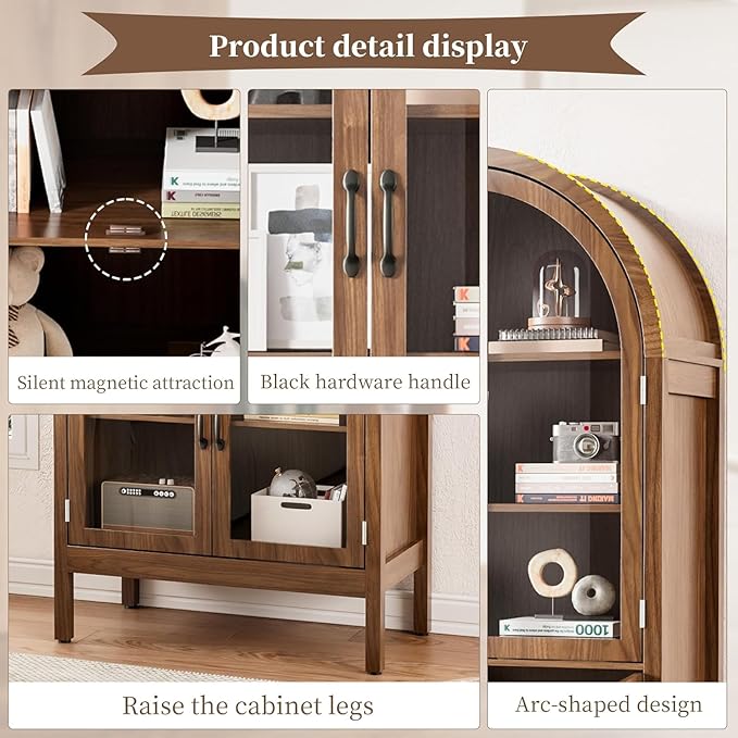 Arched Display Cabinet with Acrylic Glass Doors, 70.9'' Tall Curio Cabinet with