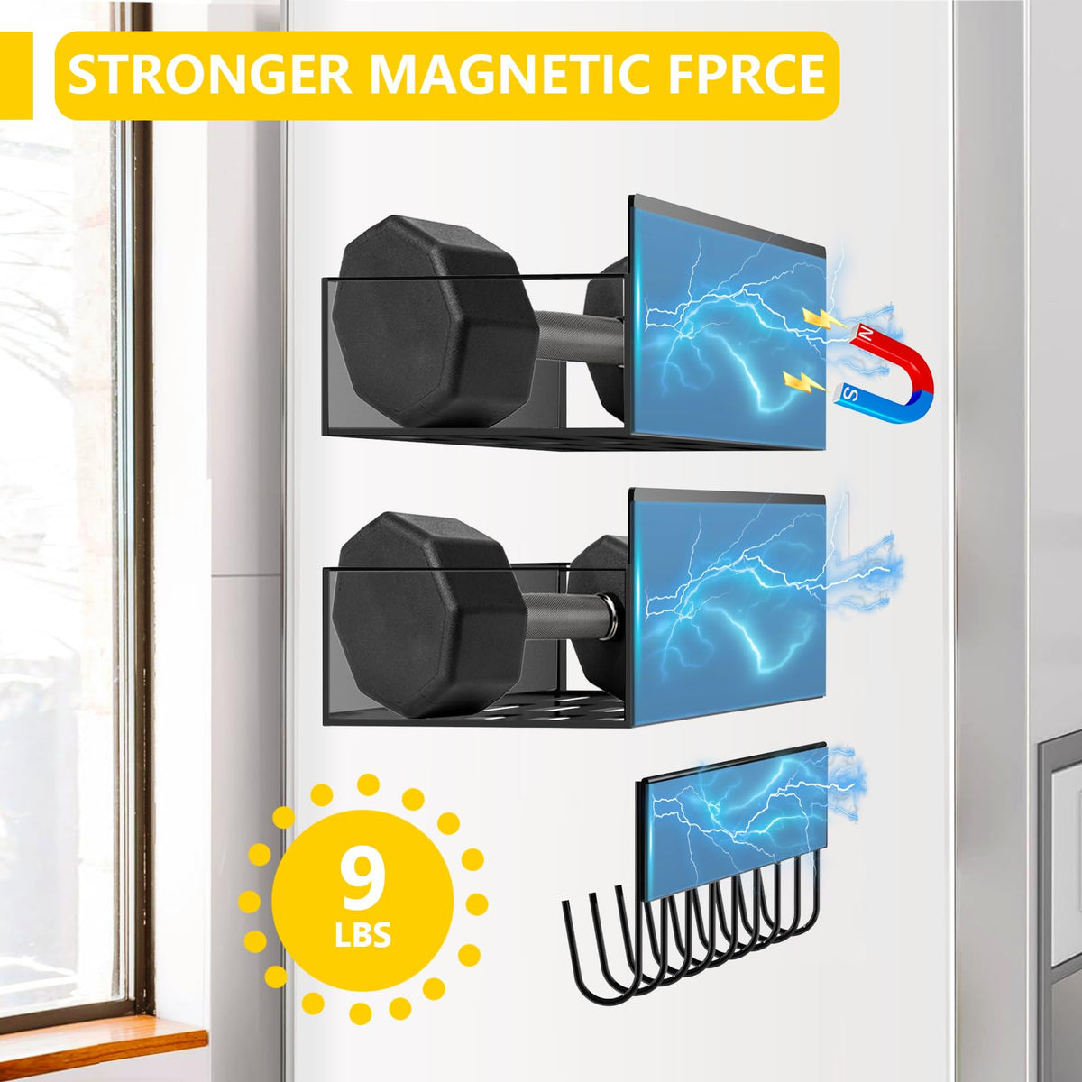 SMRCAD Magnetic Spice Rack for Refrigerator Seasoning Organizer for Spice Fridge Shelf storage Magnetic Shelf with Hook for Oven (BLACK, 5pack)