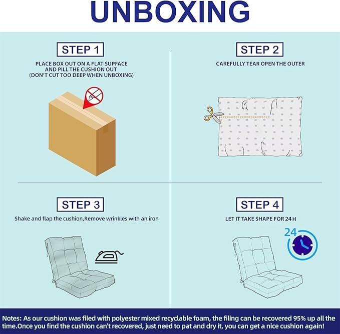 Outdoor Chair Cushion, High Back Soft Seat Pad, Indoor Outside Use,