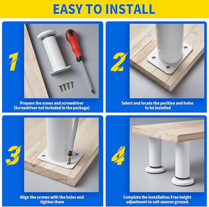 4 PCS Adjustable Height Bed Support Legs