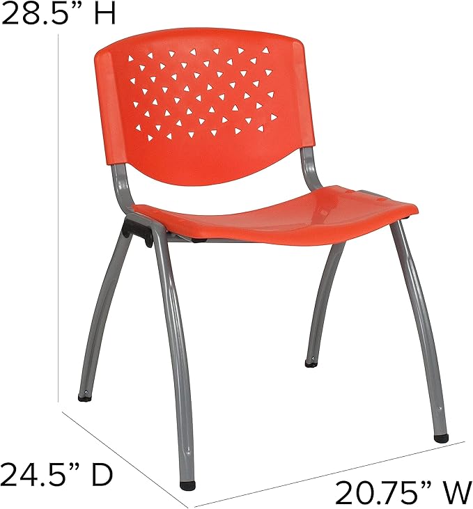 Flash Furniture HERCULES -5 Pack 880 lb. Capacity Orange Plastic Stack Chair |