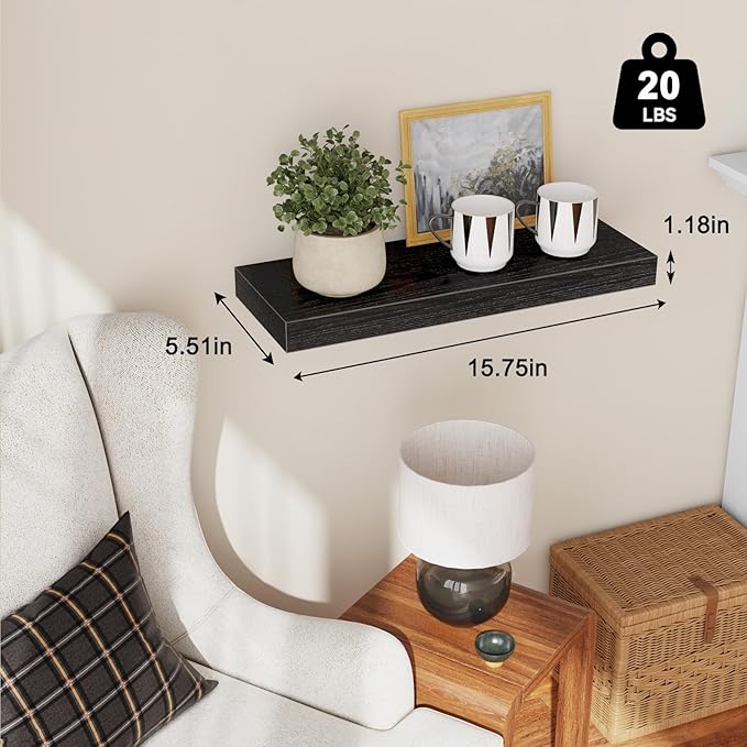 Fixwal Floating Shelves for Wall, 15.7" Wood Wall Mounted Shelves for Living