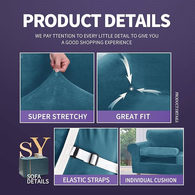 ZNSAYOTX Luxury Velvet Sofa Cover 3 Piece Stretch Loveseat Covers