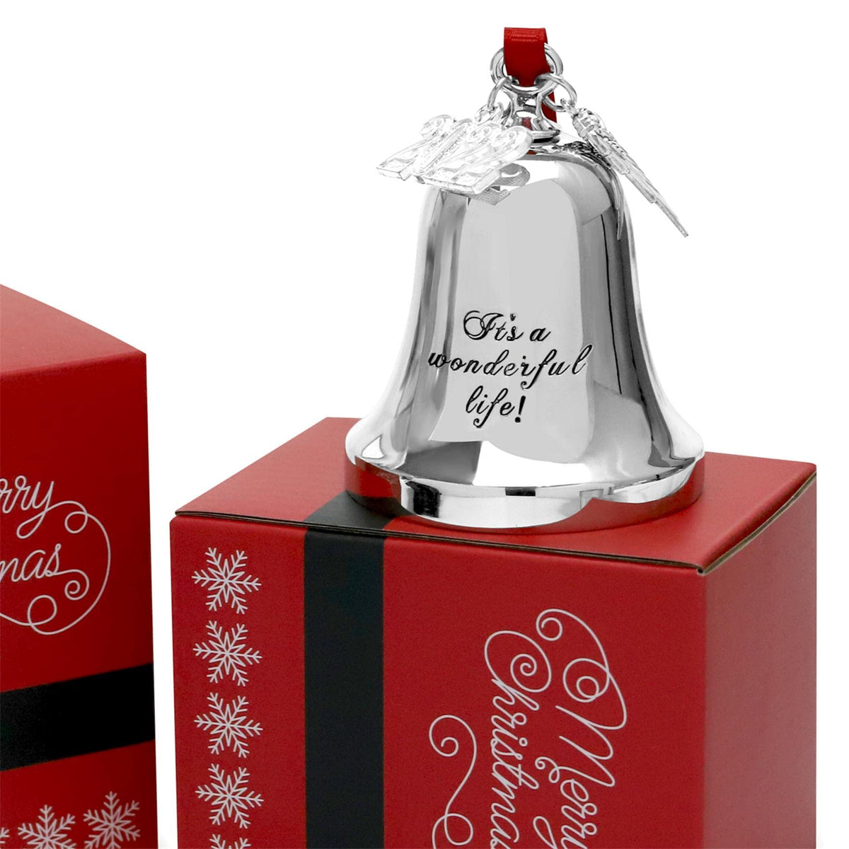 JUPPE 2026 Silver It's A Wonderful Life Christmas Bell Ornament for Christmas Tree Wedding Anniversary Decoration with Angel Wings, Hanging Bell for Door Opening, Crafts & Holiday Decor (Silver Bell)
