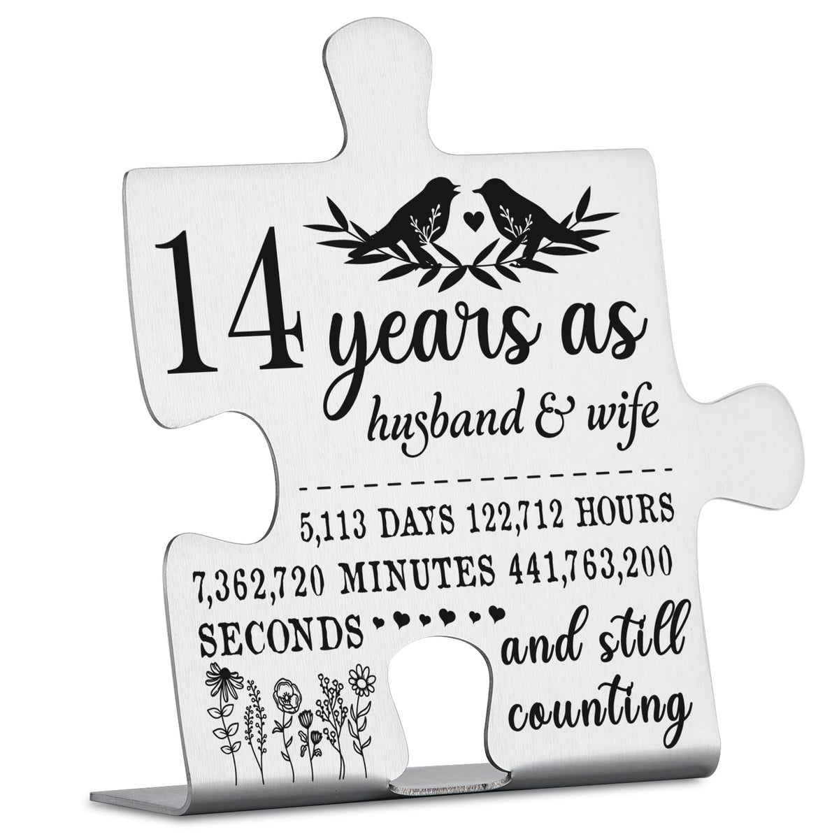 14 Years Anniversary Plaque Gift for Husband Wife, 14th Marriage Gift for Couple Ornament Decor Stainless Steel Puzzle Piece Decorative Signs Plaques YPP6