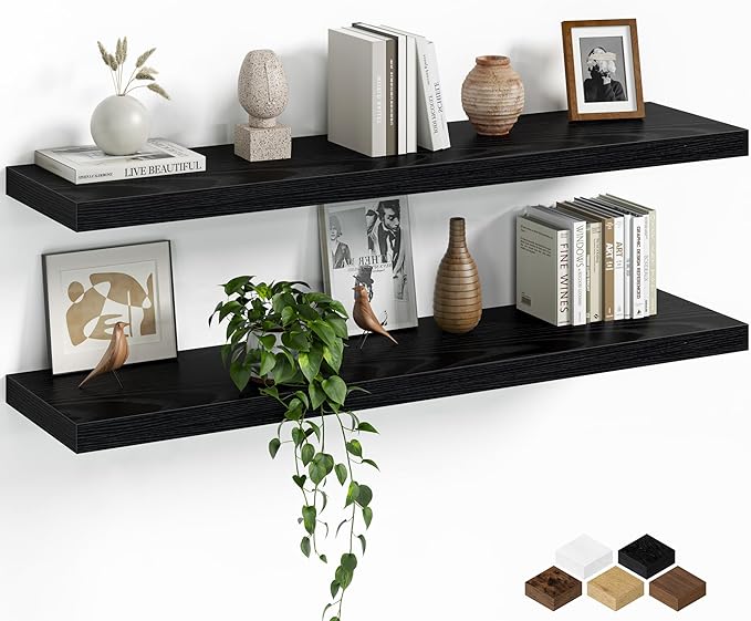 Fun Memories Floating Shelves for Wall, 40 Inch Long Set of 2 Rustic Wood Wall
