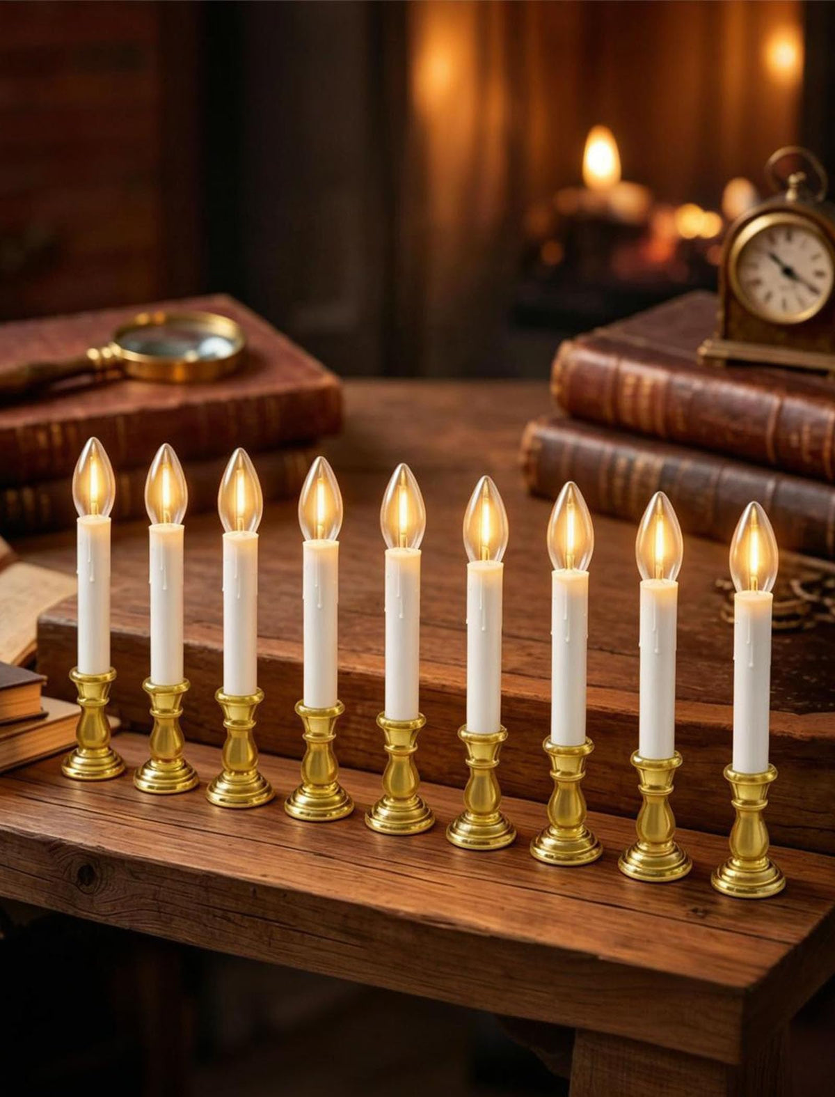 10 Pack Flameless Window Candles with Timer (6H/18H), Christmas Warm White LED Candlesticks, Gold Base & Suction Cups, Battery Operated Window Lights for Indoor Home, Wedding, Party & Holiday Décor