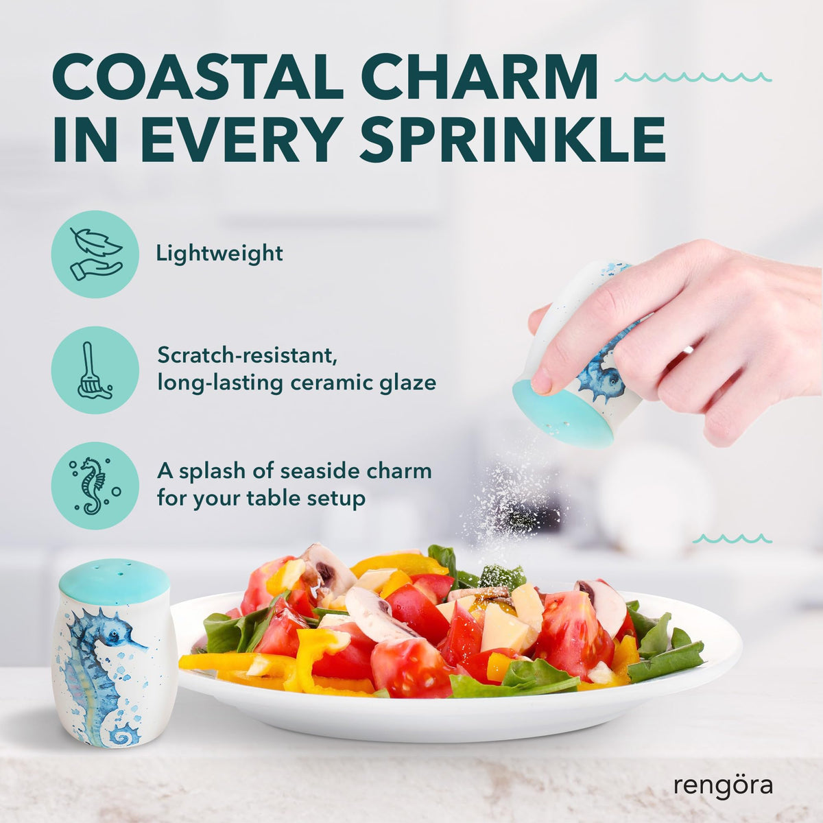 Novelty Salt and Pepper Shakers - Ceramic Coastal Salt and Pepper Shakers Set with Seahorse Design, Ideal for Salt and Pepper Shakers Ocean Lovers, Cute Salt and Pepper Shaker Ceramic by rengöra