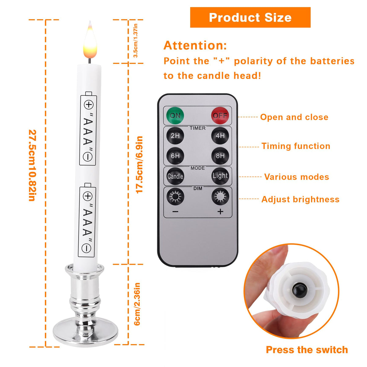Bolamp LED Flameless Window Candles with Remote Timer Sliver Base 10 PCS Battery Operated Flickering Taper Candle Lights with Removable Candle Holders Best Gift for Xmas Wedding Home Dinner Décor