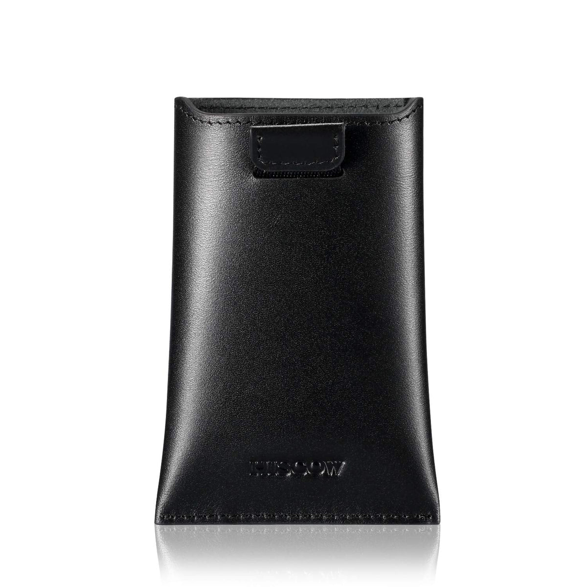 HISCOW Business Card Holder with Flap for Dispensing Cards - Italian Calfskin (Black)