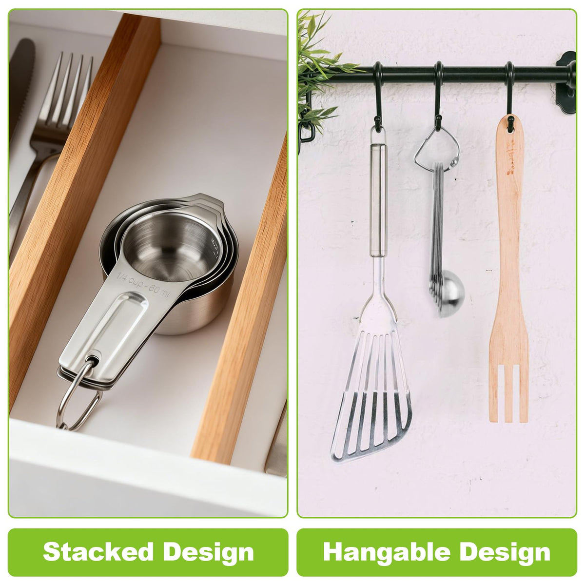 Stainless Steel Measuring Cups and Spoons Set of 10, Nesting Measuring Cup Set - 4 Cups 6 Spoons, Stackable Measure Cup Spoon Set for Dry & Liquid,Dishwasher Safe Kitchen Tools Cooking Baking Supplies