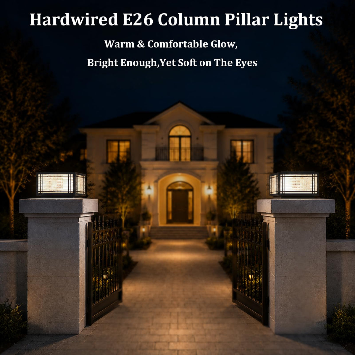 SLAWA Outdoor Post Caps Lights Modern Square Fence Pillar Lamps Waterproof Lawn Column Cap Lamp Courtyard Stainless Steel Housing Light Deck Post Light Fixture with Pier Mount Yard Pedestal Light
