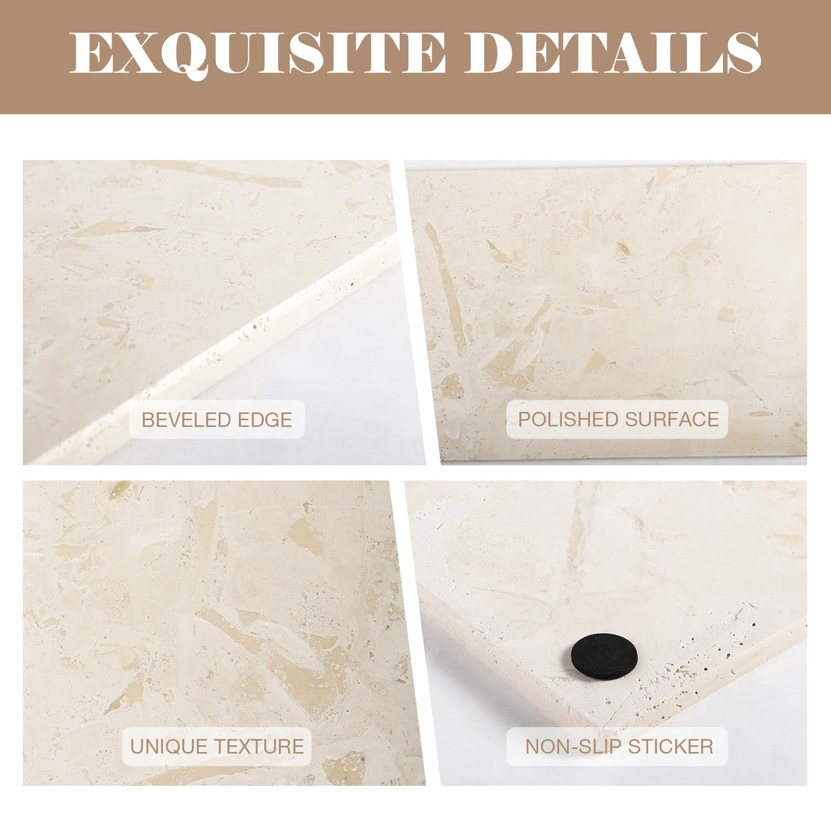 Italian Natural Travertine Tray, 12" x 8" Vanity Decorative Marble Tray for Jewelry, Ring Holder, Perfume Organizer Candle Tray for Bedroom/Bathroom/Kitchen Countertop