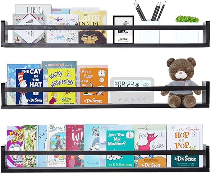 AZSKY Black Nursery Bookshelves