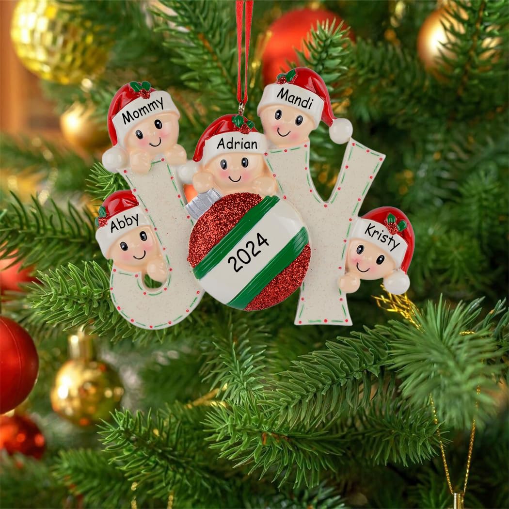 Personalized Joy Family of 5 Ornament, 2024 Happy Elves Family Ornament, Family of 5 Christmas Ornament Tree Decoration, 5 Grandchildren 5 Friends New Year Ornament, Durable Family Decor