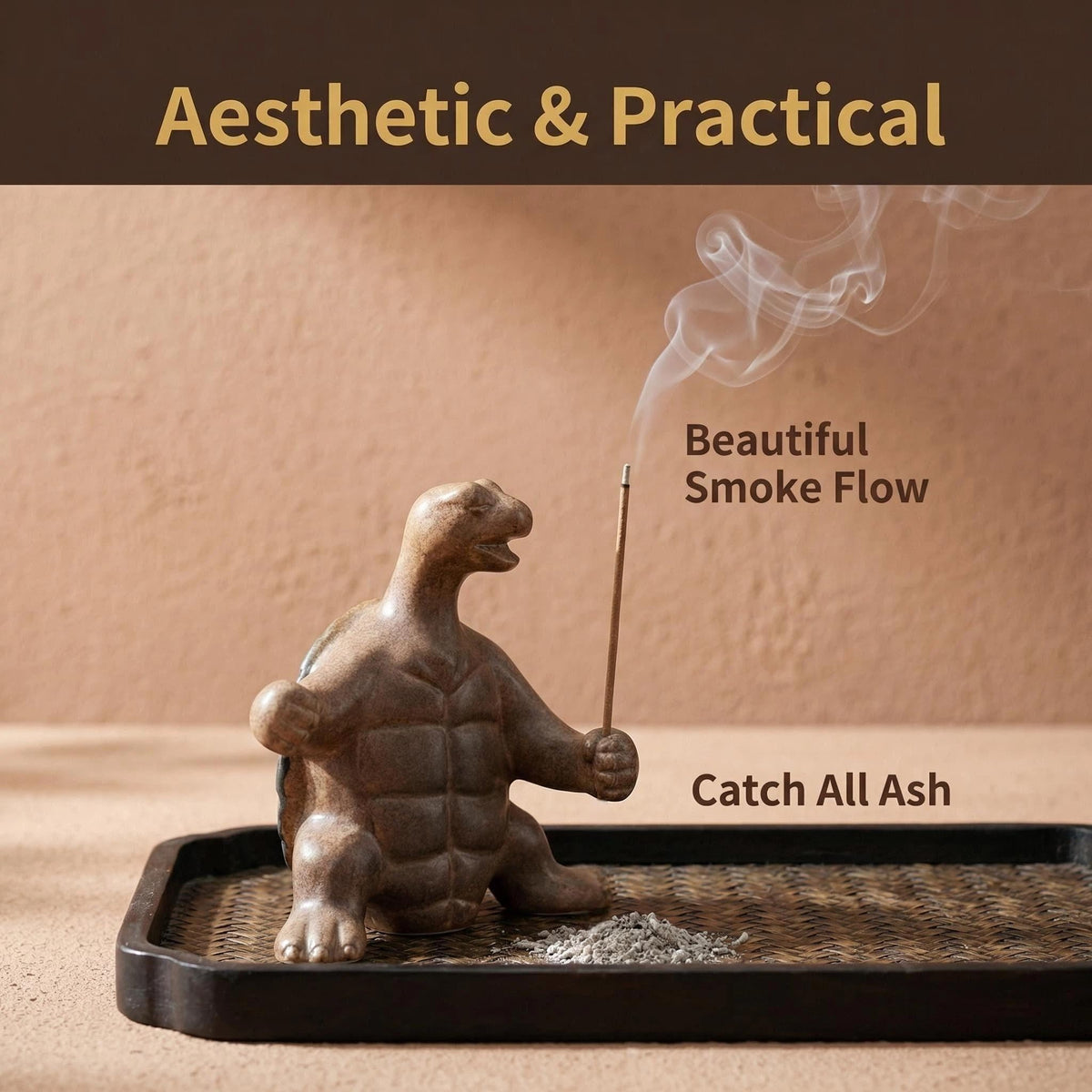 MENORISK Incense Holder for Sticks, Cute Turtle-Shaped Ceramic Incense Holder with Stainless Steel Tweezer & Brush – Perfect for Meditation, Yoga, or Home Decor