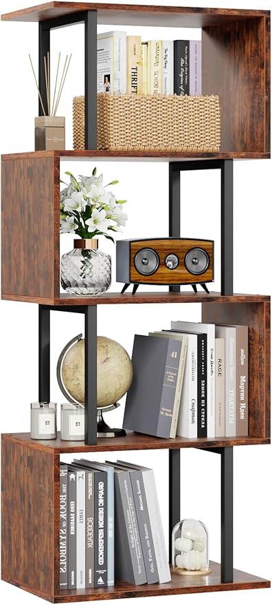 Furologee 5 Tier Bookshelf, S Shaped Geometric Bookcase, Narrow Freestanding