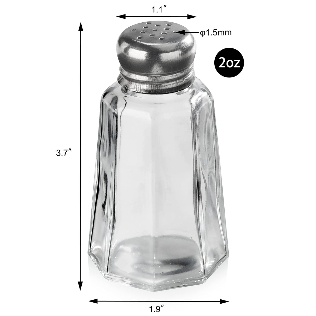 New Star Foodservice Glass Salt and Pepper Shaker with Stainless Steel Mushroom Top, 2-Ounce, Set of 12