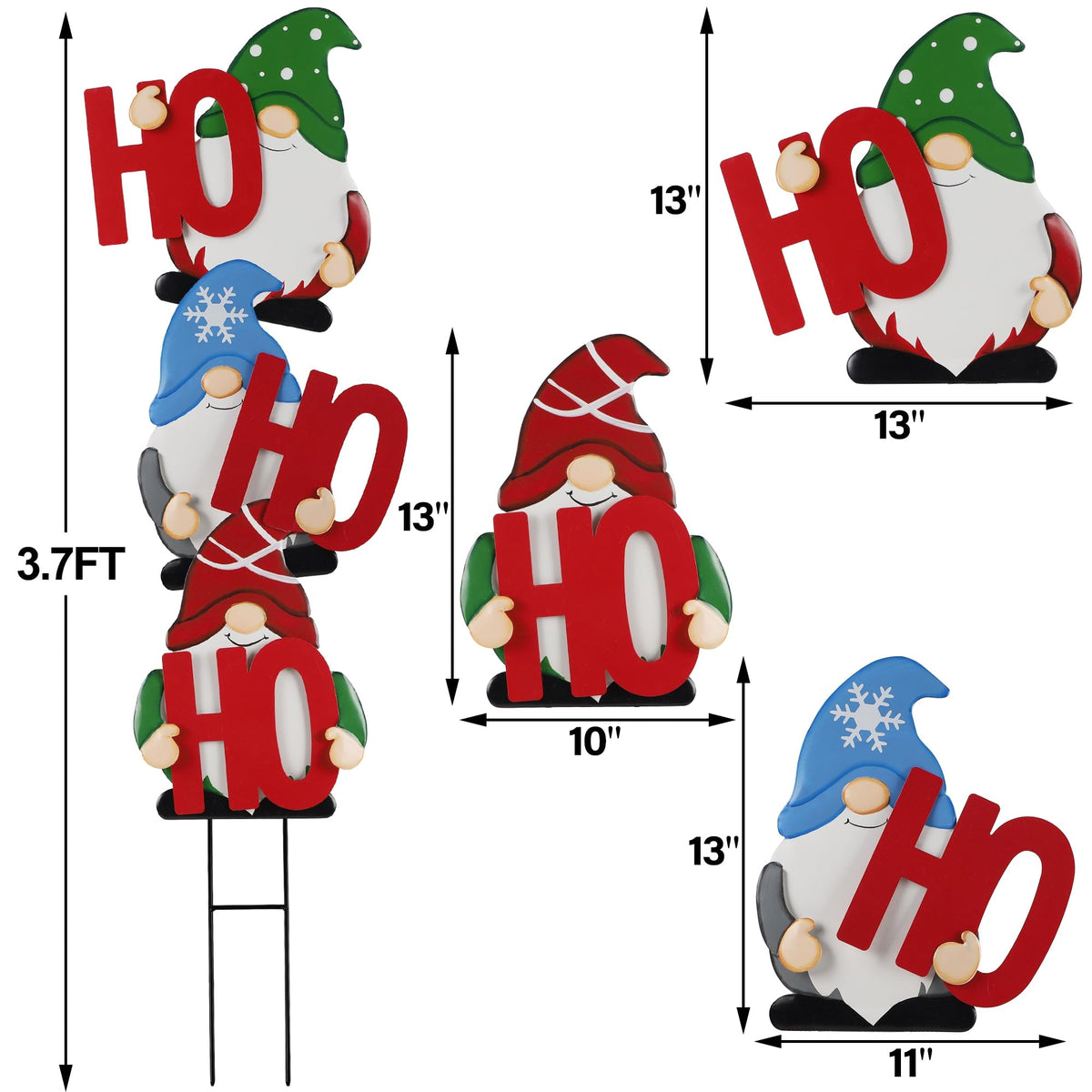 DR.DUDU Set of 3 Christmas Gnomes Outdoor Decorations- Xmas Gnomes Stakes HOHOHO Metal Yard Sign Decor for Outside Garden Lawn Patio Pathway