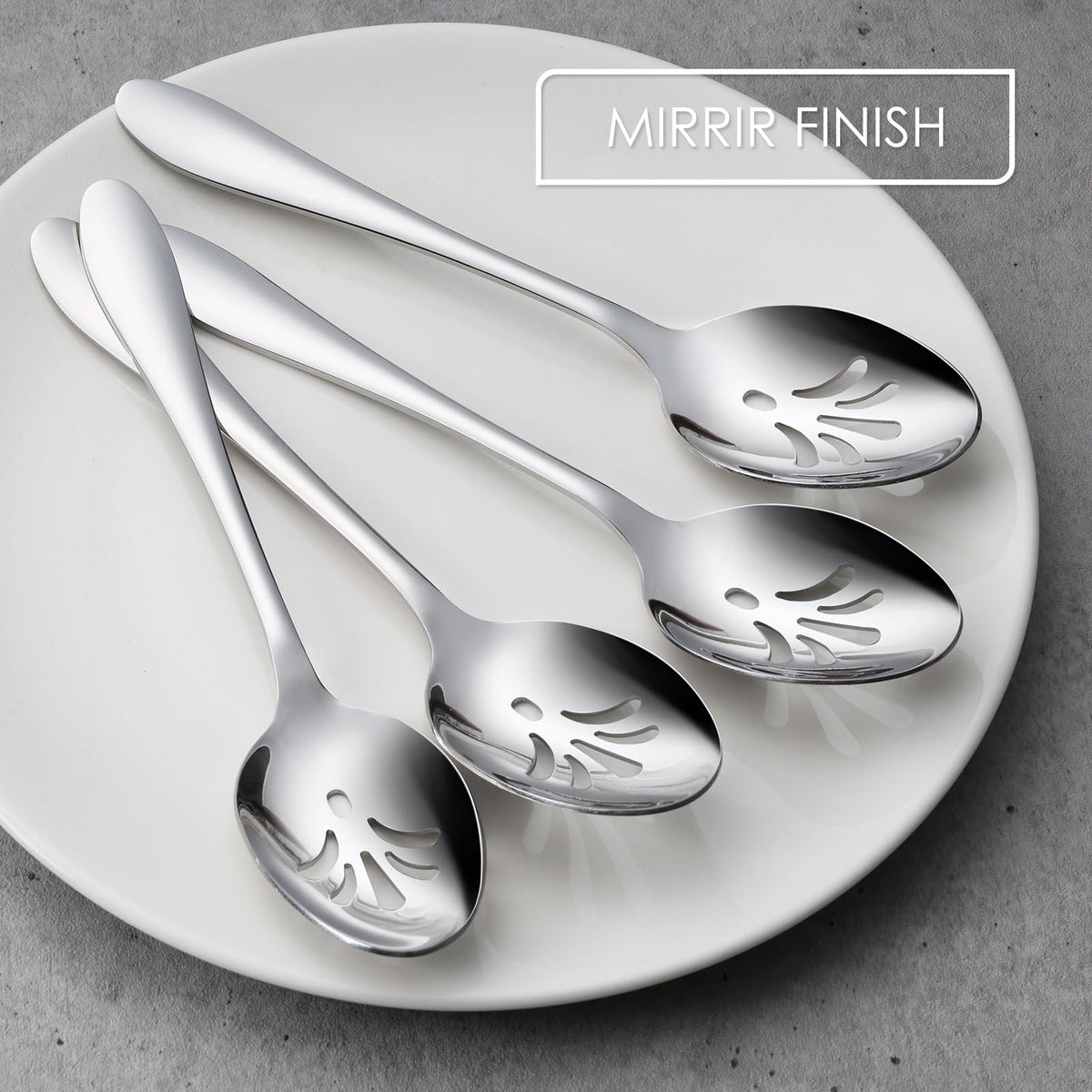 Stainless Steel Slotted Serving Spoons, E-far 4-Piece Metal Tablespoons Hostess Serving Utensils Set for Catering Buffet Party Kitchen Restaurant, Dishwasher Safe