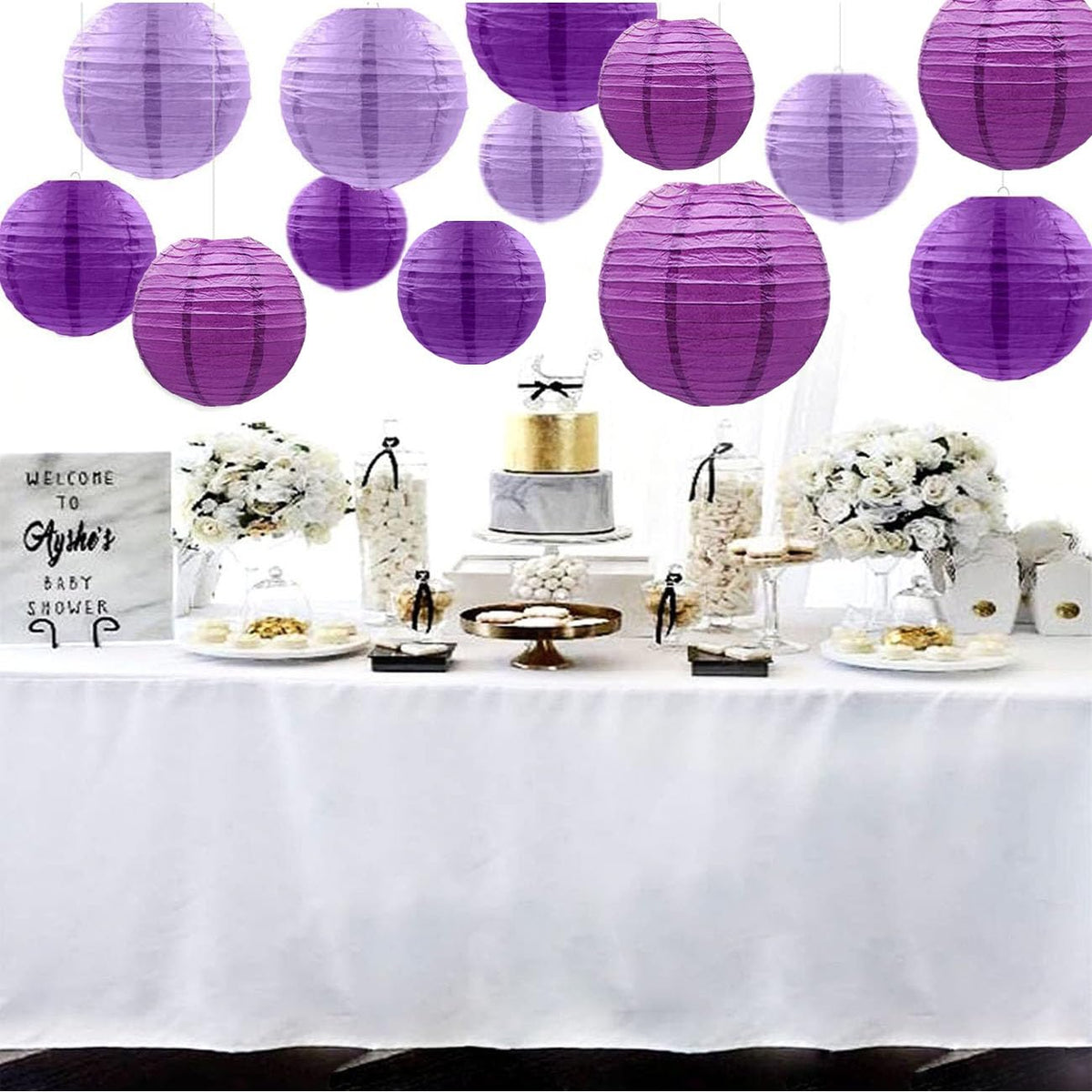 SIPRKAICT Purple Paper Lanterns Party Decorations,12pcs Hanging Paper Lantern for Engagement Bachelorette Wedding Baby Bridal Purple Birthday Decorations