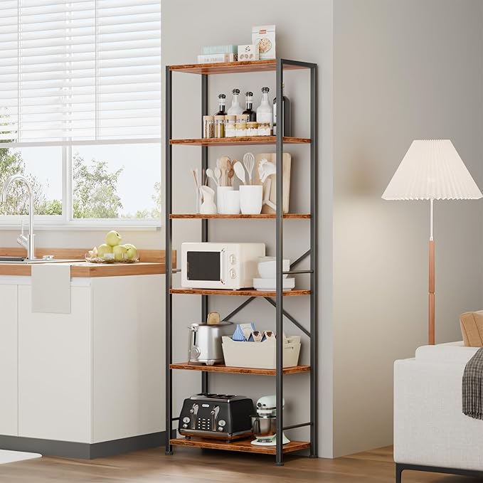 Furologee 6 Tier Book Shelf, Tall Wide Bookshelf, Industrial Open Bookcase