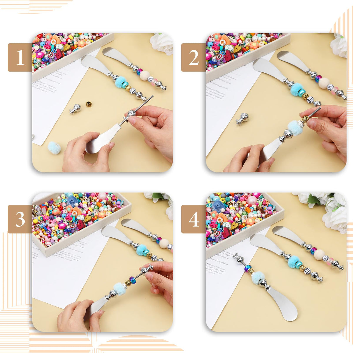 12pcs Cheese Spreader Knives DIY Decorative Beaded Butter Spreader Knives Stainless Steel Cheese Spreaders Beadable Cake Serving Utensil for Charcuterie Board Wedding Christmas Party Accessories Favor