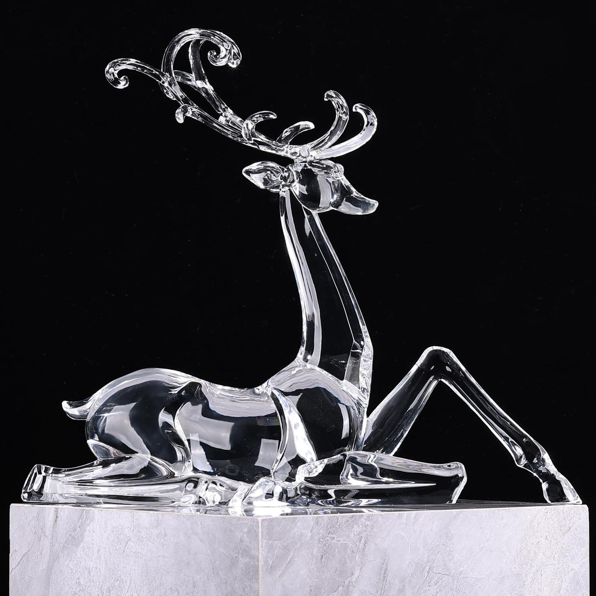 11" Tall Acrylic Christmas Reindeer Figurine - Elegant Clear Large Reindeer Ornaments for Christmas Indoor Decor, Holiday Centerpiece, Living Room, Fireplace, Table Display (Clear Sitting Reindeer)