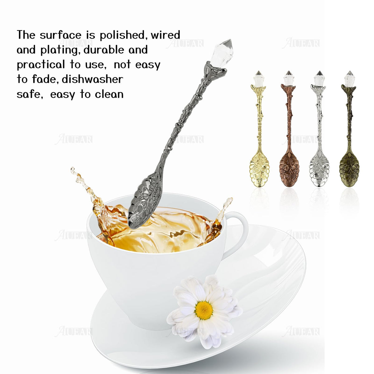 AUEAR, 50 Pack Vintage Crystal Spoons Set Carved Coffee Tea for Home Office Party Supplies