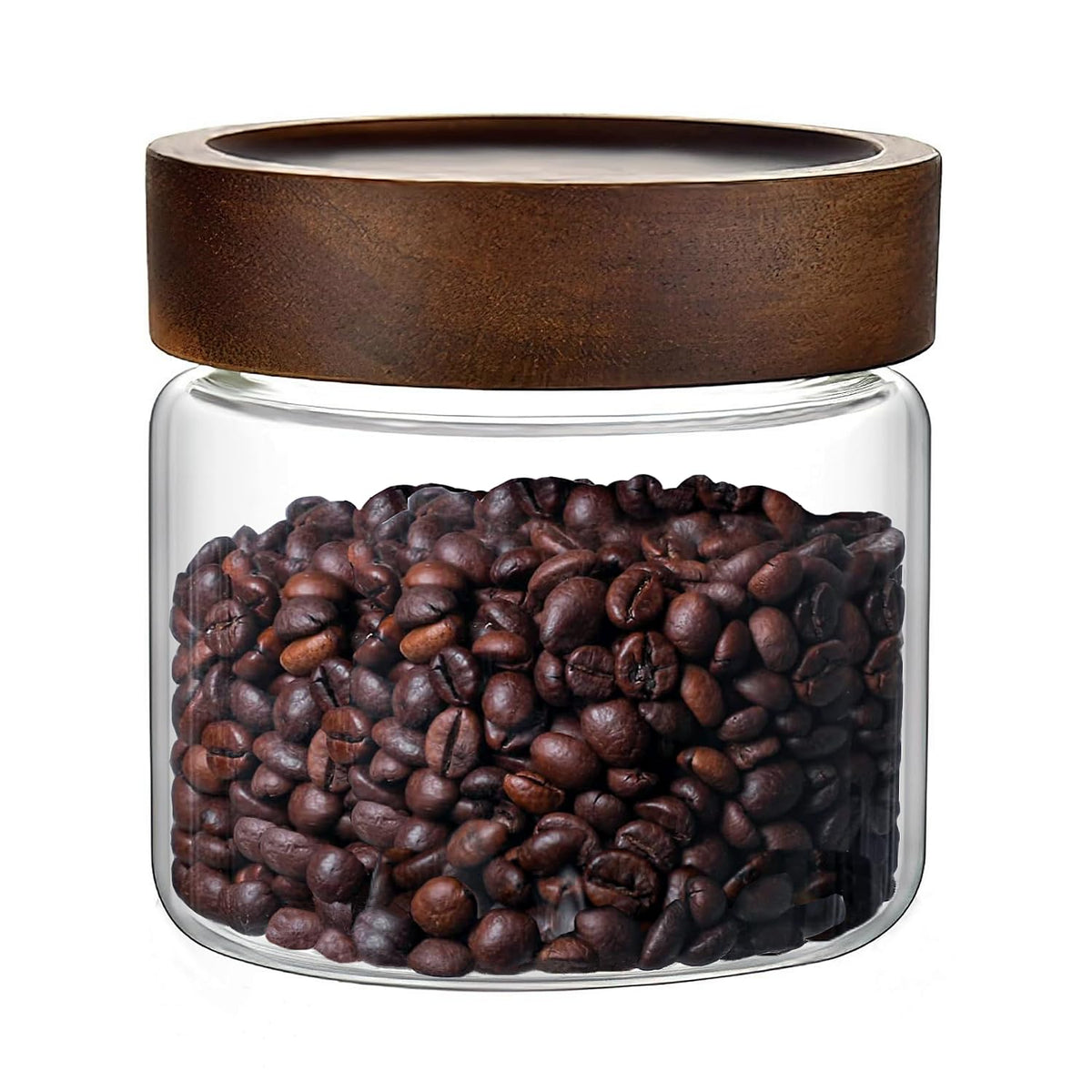 17 Fl oz/500 ml Glass Food Storage Jar, Premium Clear Glass Container Jar with Airtight Screw-on Wooden Lid, Kitchen Canisters for Coffee,Tea,Pasta,Cookies, Nuts,Spice,Candy,Overnight Oatmeal（Small)