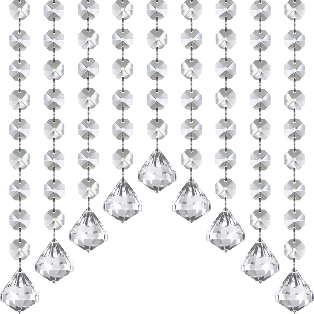 Jishi 33ft Crystal Garland Strands, Hanging Crystal Beads Strings Decorations for Centerpiece Doorway Clear Acrylic Diamond Chandelier Prisms, Gem Bead Chain Garland Curtain, Christmas Tree Ornaments