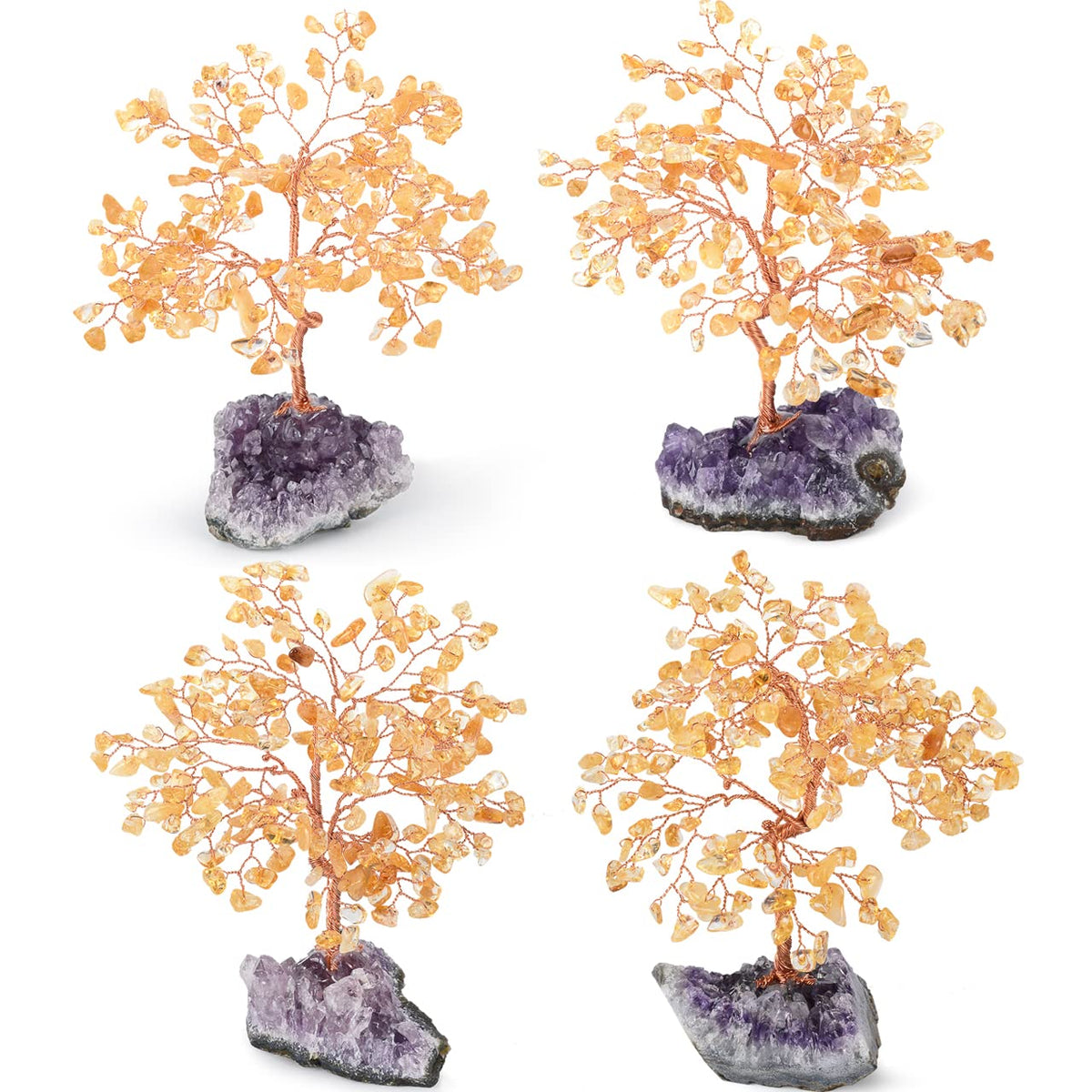 MASGEMES Natural Citrine Crystal Tree with Amethyst Geode Base,Crystal Ornaments Feng Shui Bonsai Money Tree,Chakra Balancing Positive Energy Figurings Decor 5.5"-6.3"