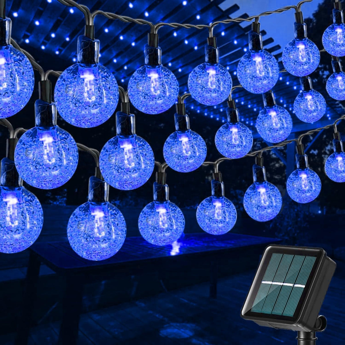 Toodour Solar String Lights Outdoor, 56ft 100 LED Globe String Light with 8 Mode, Waterproof Crystall Ball Lights Solar Patio Lights for Garden, Lawn, Patio, Gazebo, Yard, Outdoor Decor - Blue