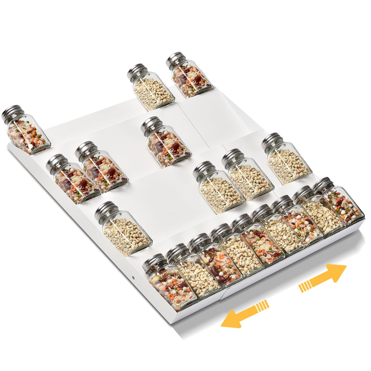 GOENDR Metal Spice Drawer Organizer, 4 Tier Spice Rack for Drawer, Expandable Seasoning Organizer For 11.4-22.8” Wide Drawer, Holds up to 48 Spice Jars (Not Included), White