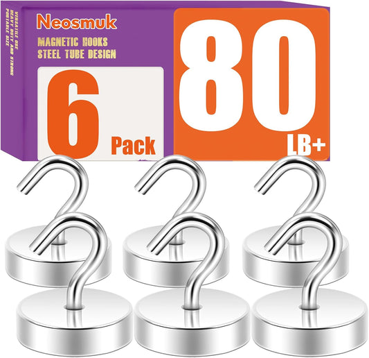 Neosmuk Magnetic Hooks - Heavy Duty 80lb+ Strong Magnet for Cruise Cabins, Refrigerators & Travel | Silver